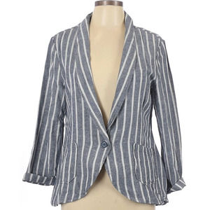 Sanctuary L New Striped Linen Blend Blazer Single Breast One Button Blue Pocket